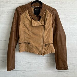 Therapy Brown Leather Khaki Jacket | SIZE M